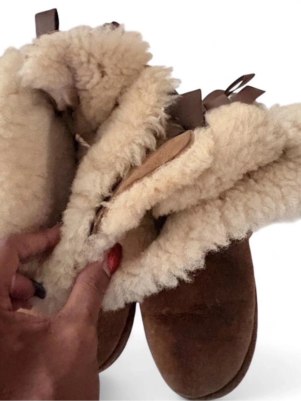 UGG women Chestnut Suede Sheepskin Boots with Bow Detail